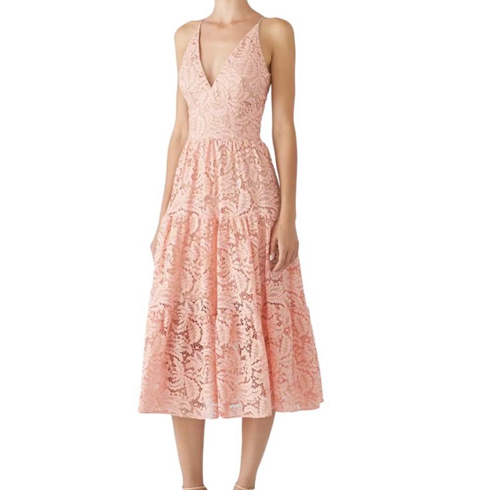 Dress the Population Pink Lace V-Neck Midi Dress